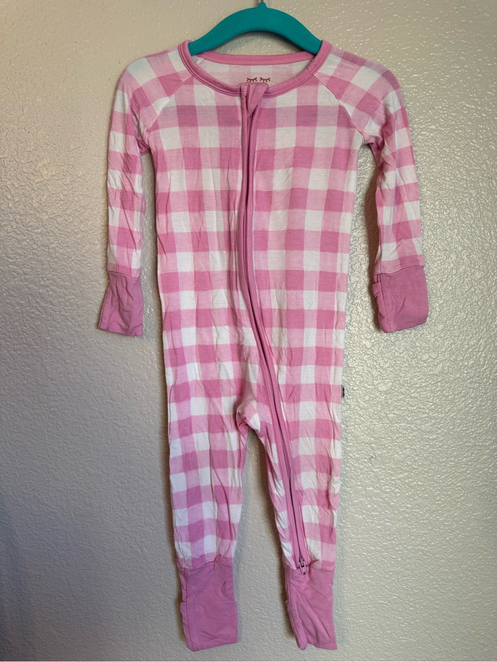 Little Sleepies Pink and White Gingham Zip Footie